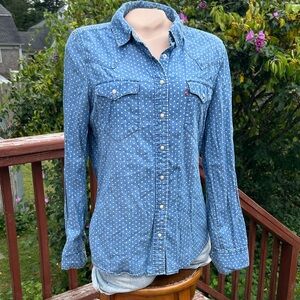 Levi's Blue Polka Dot Denim Shirt w/ Pearl Buttons Size L